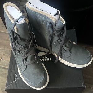 Sorel Charcoal High-Top Boots with Faux Fur Trim